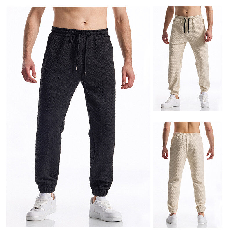 Men's Textured Casual Jogging Pants with Elastic Waistband, Drawstring and Ribbed Cuffs Mune Fashion