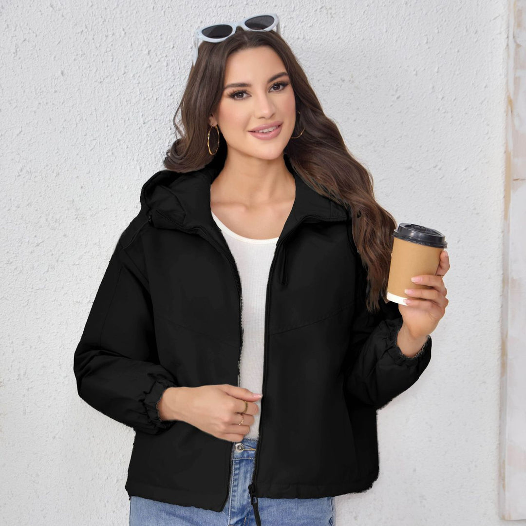 Women Padded Hooded Jacket with Drawstring, Double Front Zipper and Elastic Cuffs Mune Fashion