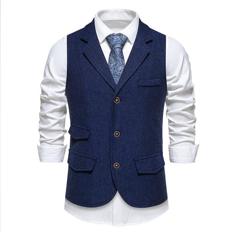 Men's tweed vest with herringbone structure, lapel collar and flap pockets Mune Fashion