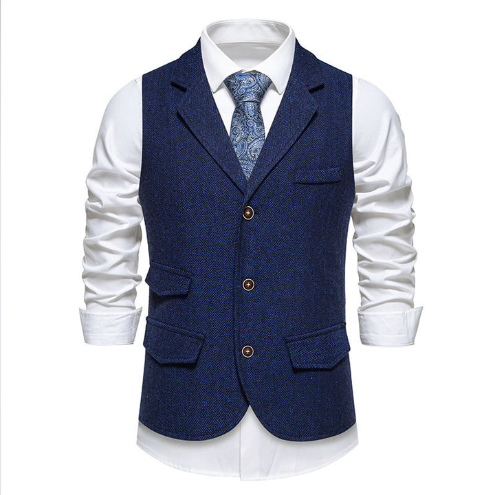 Men's tweed vest with herringbone structure, lapel collar and flap pockets Mune Fashion