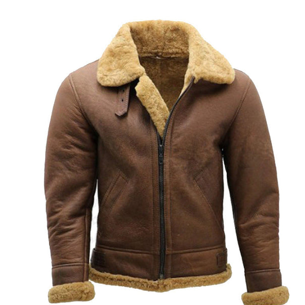 Men's Flight Jacket Made Of High-Quality Lamb Leather with Warming Faux Fur Lining Mune