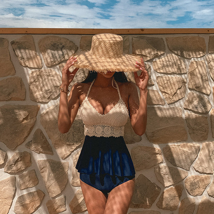 Women's swimsuit with romantic crochet details and flared skirt Mune Fashion
