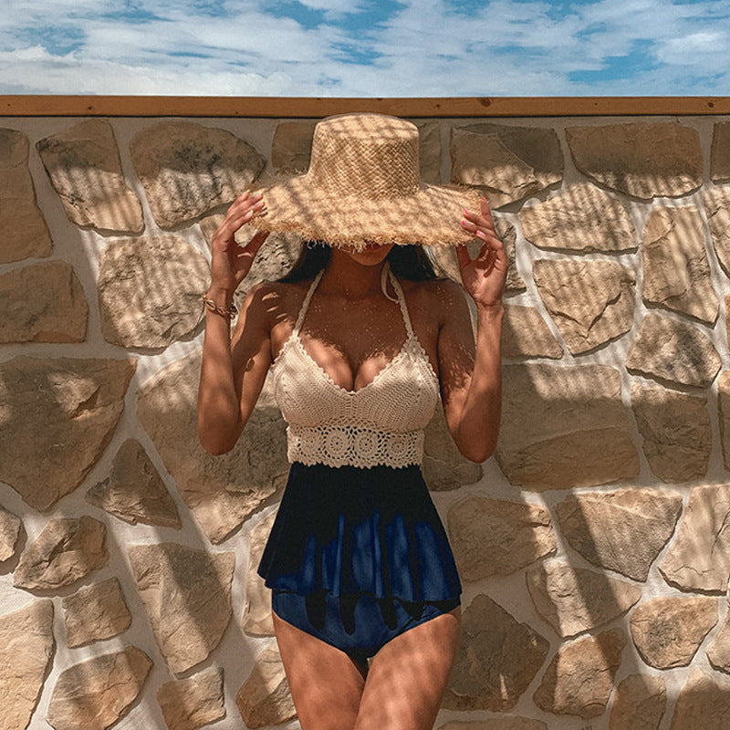 Women's swimsuit with romantic crochet details and flared skirt Mune Fashion