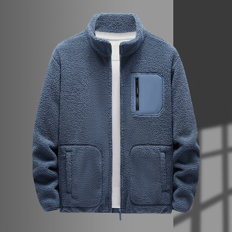 Men's warming teddy fleece jacket with stand-up collar, full-length zipper and chest zipper pocket Mune Fashion