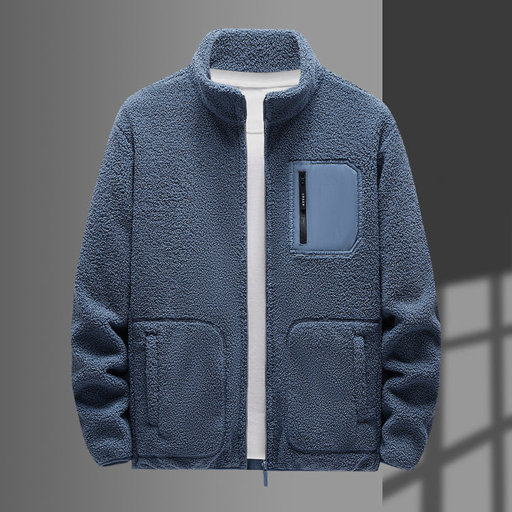 Men's warming teddy fleece jacket with stand-up collar, full-length zipper and chest zipper pocket Mune Fashion