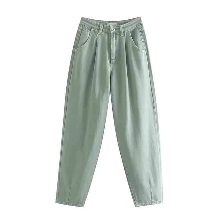 Women's High-Waisted Tapered Pants with Front Pleats and Relaxed Fit Mune Fashion