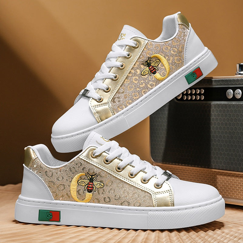 Women's fashionable platform sneakers with embroidered bee appliqué and discreet animal embossing Mune Fashion