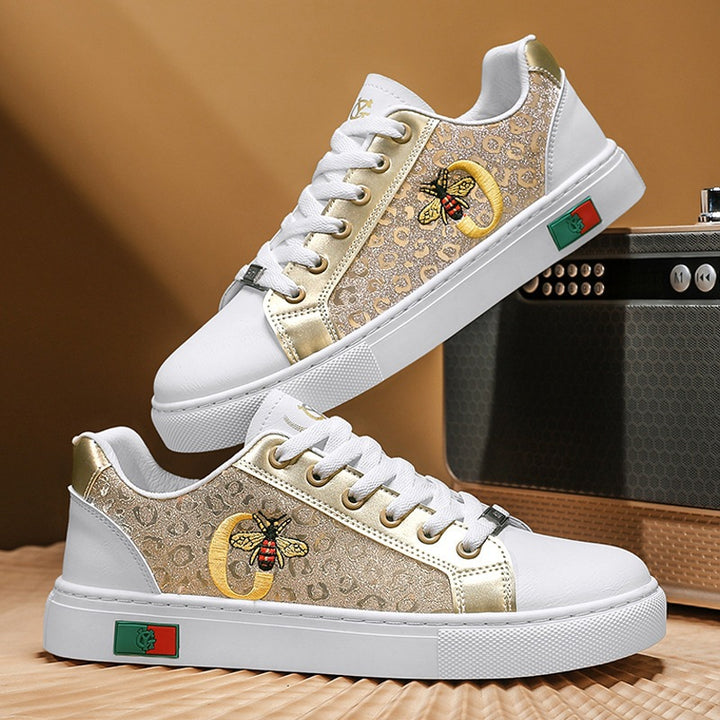 Women's fashionable platform sneakers with embroidered bee appliqué and discreet animal embossing Mune Fashion