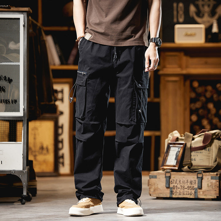 Men's Loose Cotton Cargo Pants with Drawstring Waist, Knee Inserts, and Multifunctional Flaps Mune Fashion