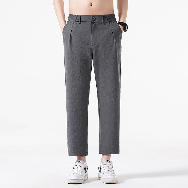 Men's cropped trousers with wide leg, semi-elastic waistband and crease Mune Fashion