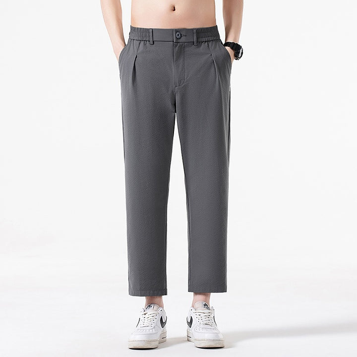 Men's cropped trousers with wide leg, semi-elastic waistband and crease Mune Fashion