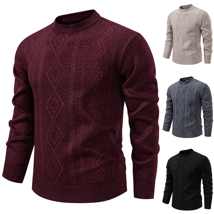 Men's knitted round neck sweater with diamond pattern and fine textured knit Mune Fashion