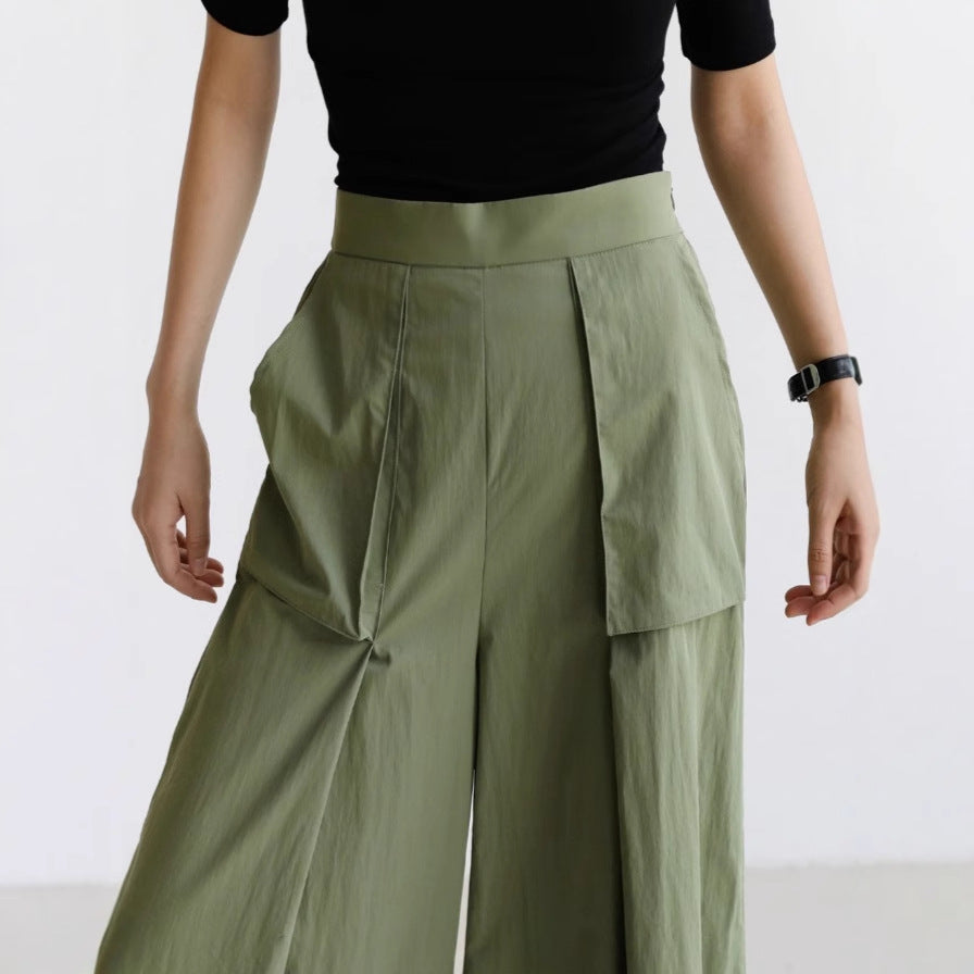 Women's Wide Palazzo Pants with High Waist, Cargo Pockets and Pleated Tucks Mune Fashion