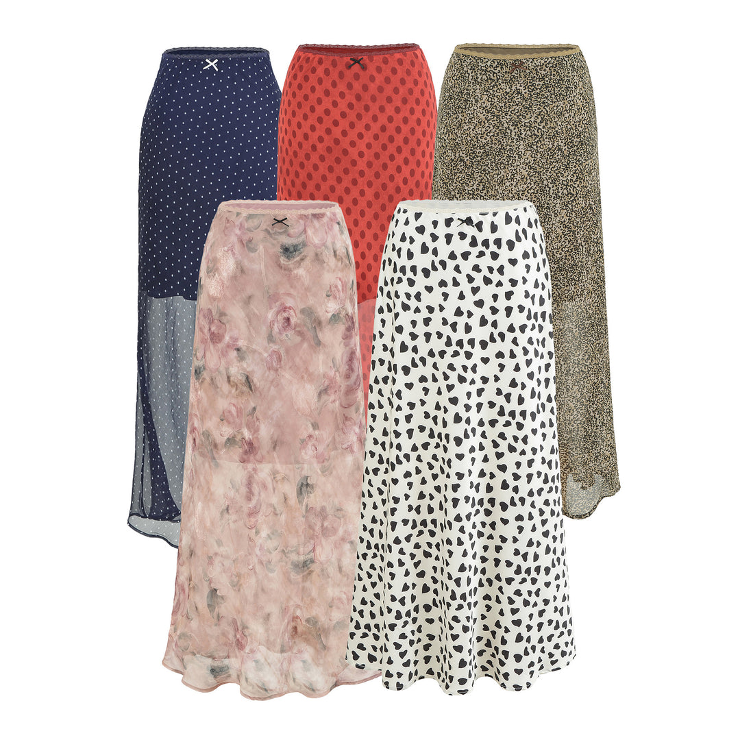 Women Light Midi Skirt Made of Chiffon with Leopard Print and Elastic Waistband