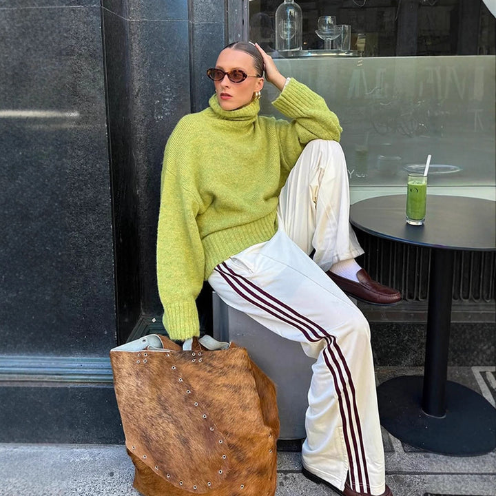 Women's Oversized Turtleneck Sweater made of Mohair Mix with Dropped Shoulder Mune Fashion