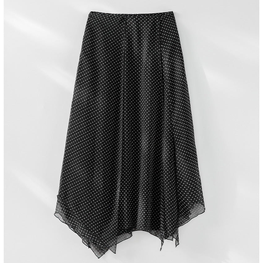 Women Chiffon Blouse with Bow Collar, Polka Dot Pattern and Pleat Detail Mune Fashion