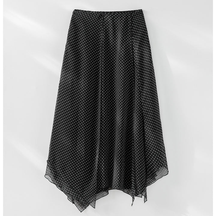 Women Chiffon Blouse with Bow Collar, Polka Dot Pattern and Pleat Detail Mune Fashion