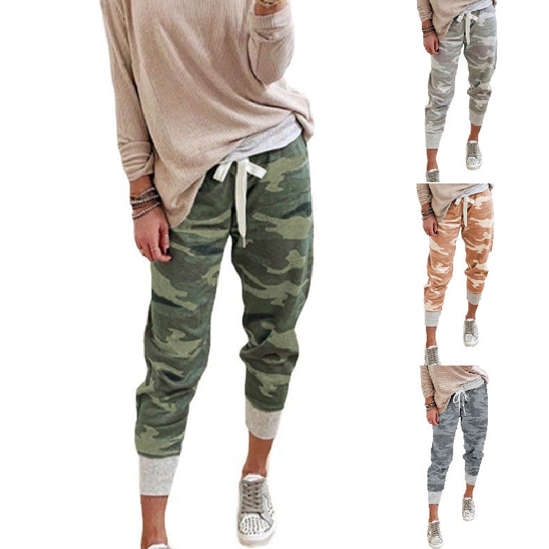 Women’s Casual Camouflage Jogging Pants with Drawstring and Ribbed Cuffs Mune Fashion