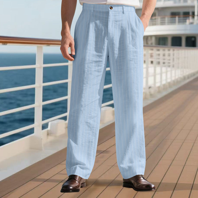 Men's elegant pinstripe suit trousers with wide leg, crease and high waist Mune Fashion