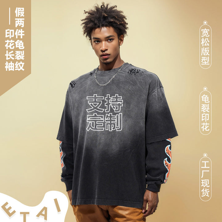 Men's Oversize Long Sleeve Shirt with Double Layer Look and Used Details Mune Fashion