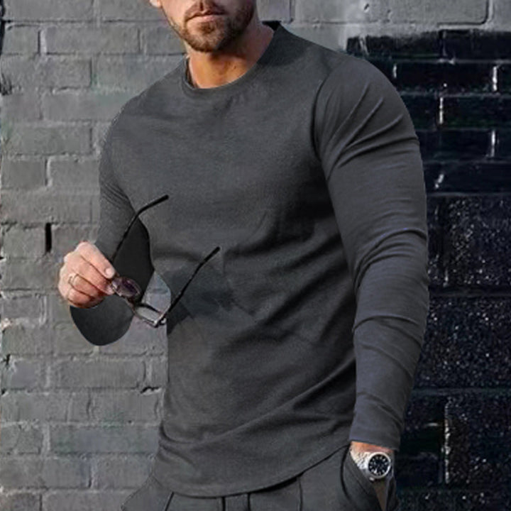 Men's narrow cut long sleeve shirt with round neckline elastic cotton stretch and extended hem Mune Fashion