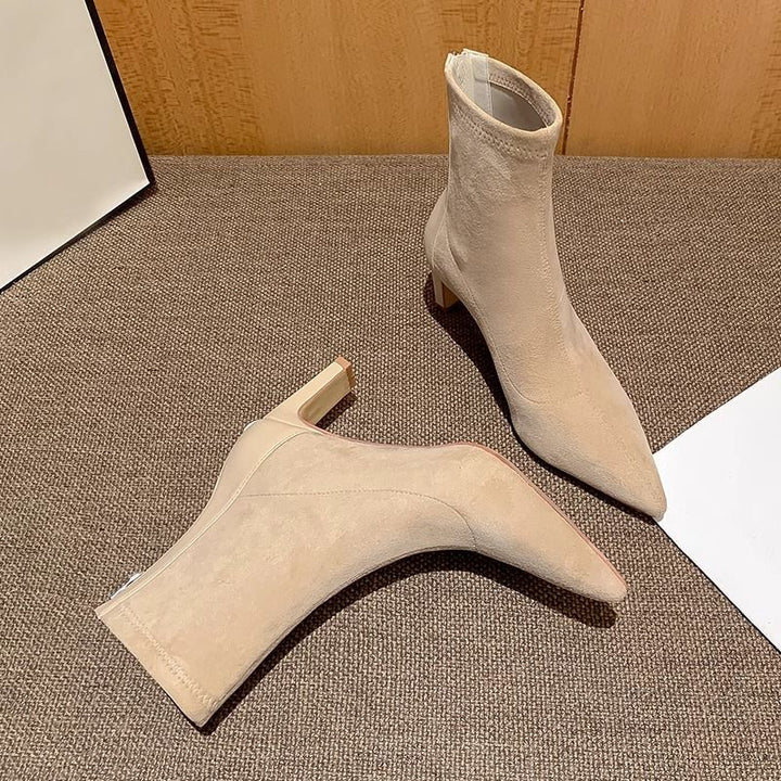 Women’s Stretch Ankle Boots with narrow toe and sculpted block heel Mune Fashion