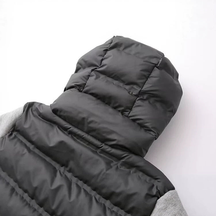 Ladies Hooded Hybrid Jacket with Quilted Front and Sweat Sleeves Mune Fashion