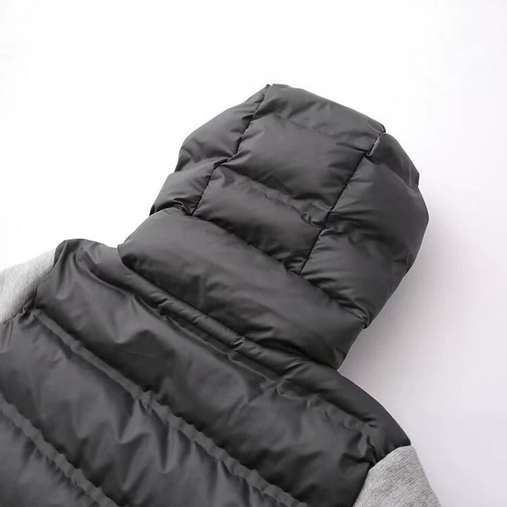 Ladies Hooded Hybrid Jacket with Quilted Front and Sweat Sleeves Mune Fashion