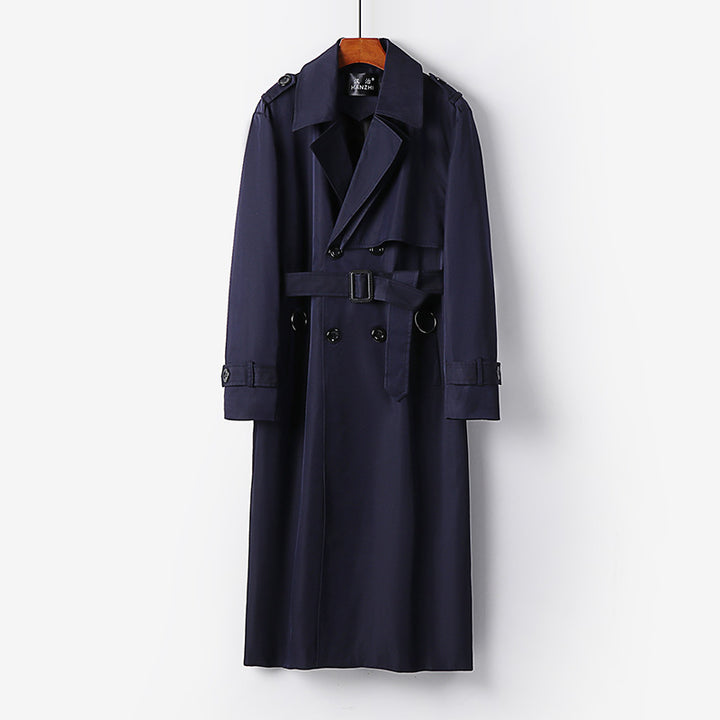 Men's Elegant Ankle-Length Trench Coat with Concealed Button Placket and Waist Belt Mune Fashion