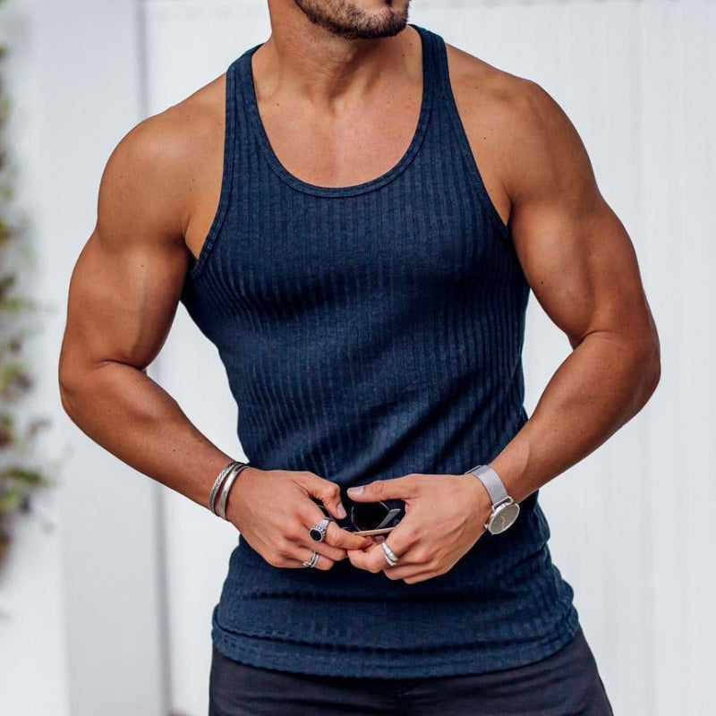 Men's ribbed muscle shirt with U-neck and stretchy cotton blend Mune Fashion
