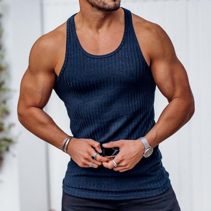 Men's ribbed muscle shirt with U-neck and stretchy cotton blend Mune Fashion