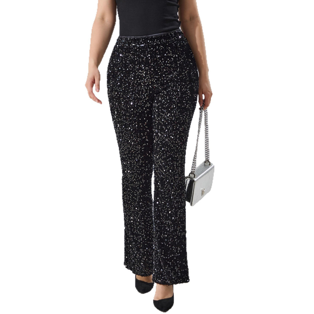 Women Glittering Sequin Pants with Wide Legs and High Waist Mune Fashion