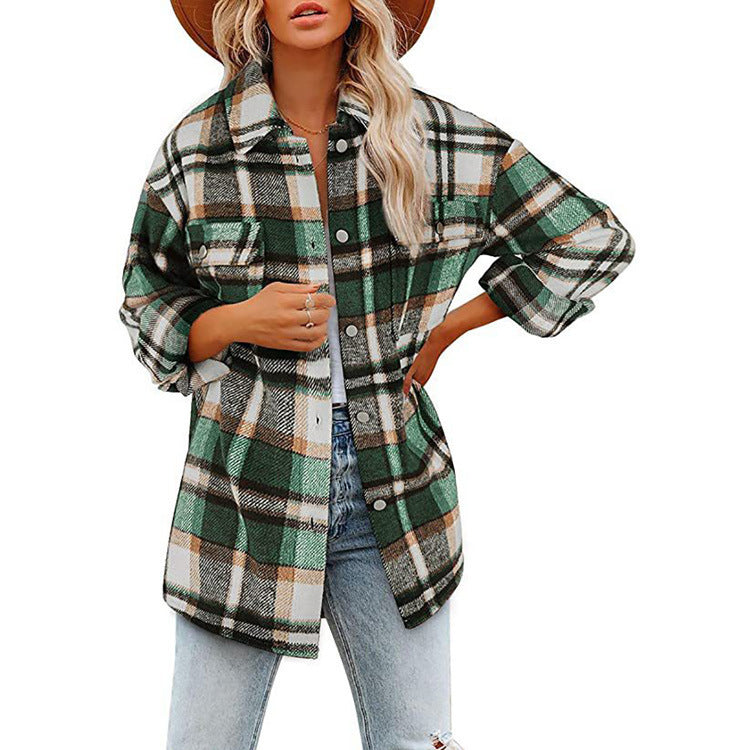 Women's Oversize Check Shirt Jacket with Chest Pockets and Soft Flannel Mune Fashion
