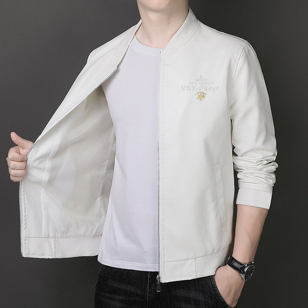 Men's Minimalist Bomber Jacket with Full Zip and Ribbed Collar Mune Fashion