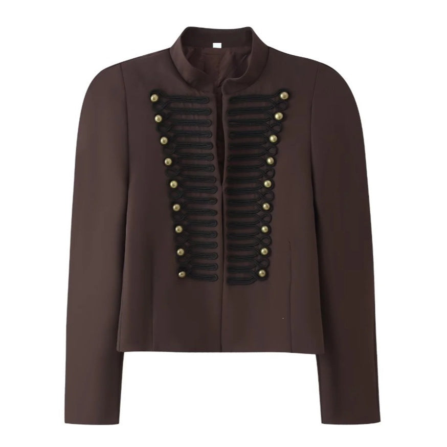 Ladies short jacket in hussar-inspired design with stand-up collar and decorative cords Mune Fashion
