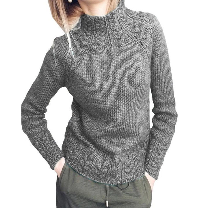 Women's chunky-knit cable-pattern sweater with stand-up collar and tailored fit Mune Fashion