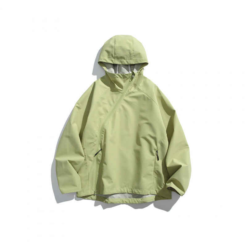 Unisex Lightweight Tech Rain Jacket with Asymmetrical Zipper Mune Fashion
