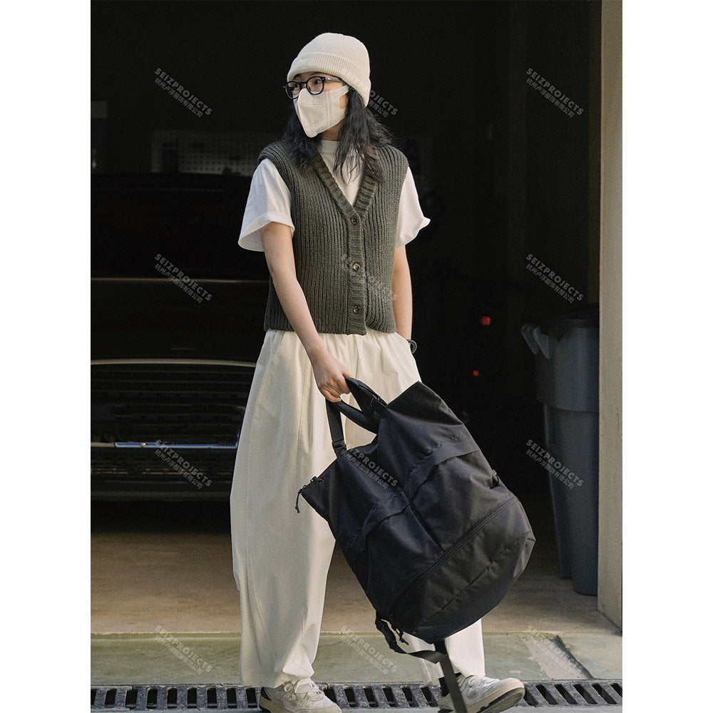 Women's Ribbed Knit Vest with V-Neck and Button Closure Mune Fashion