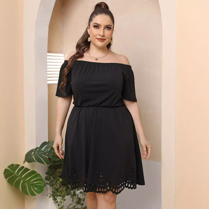 Women's Off-Shoulder Dress with Decorative Lace Pattern Mune Fashion