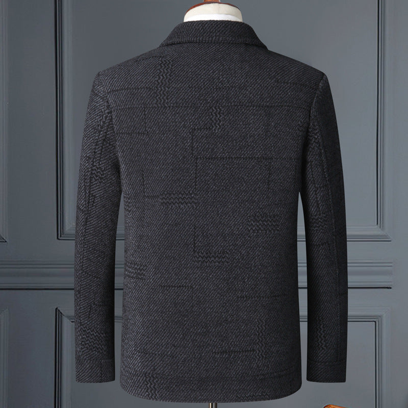 Men's elegant wool blend coat with textured weave look and button placket Mune Fashion