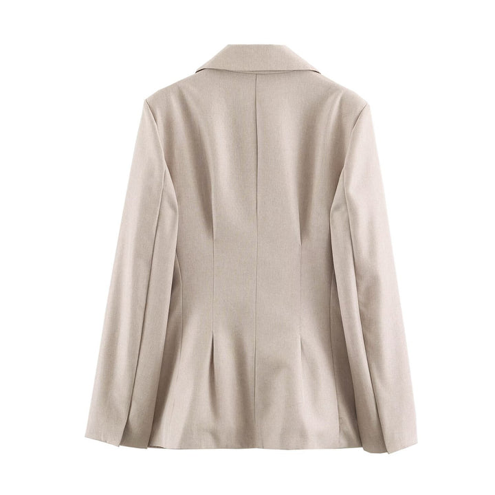 Women Longline Blazer in Linen Blend with Lapel Collar and Flap Pockets Mune Fashion