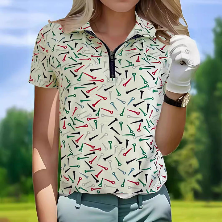Ladies golf shirt with modern pattern and functional zipper Mune Fashion