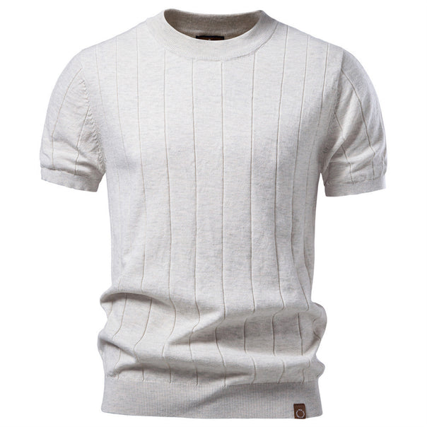 Men's lightweight short-sleeve knit pullover with fine rib structure and round neck Mune Fashion
