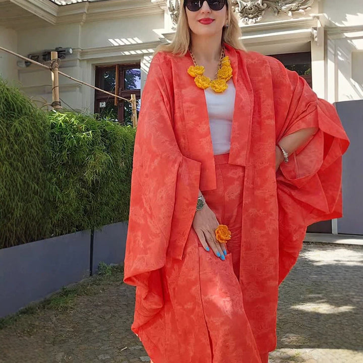 Women Kaftan Blazer Set with kimono-style sleeves and wide Palazzo pants cut Mune Fashion