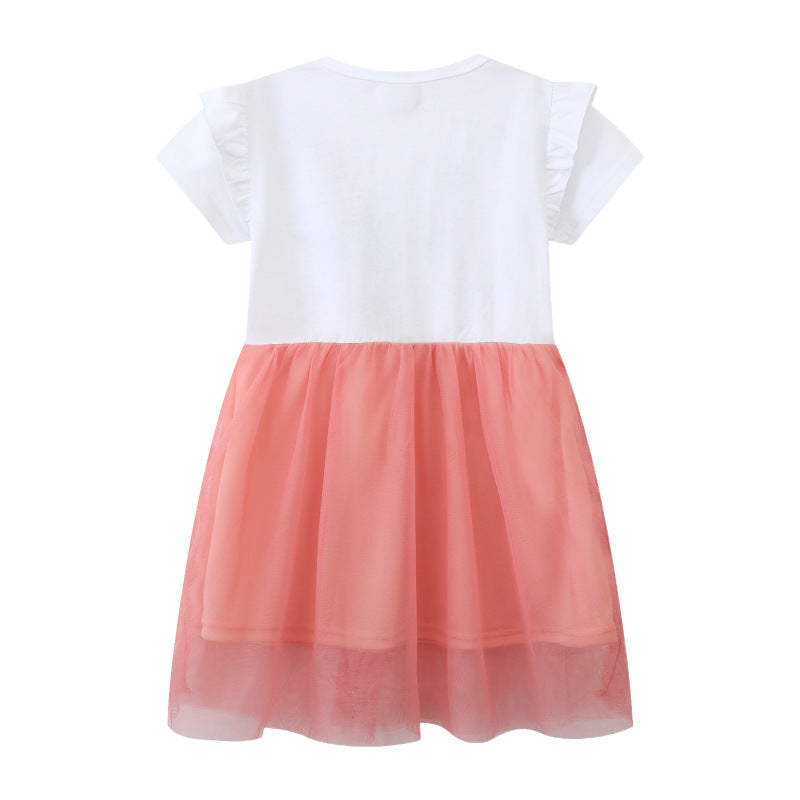 Girls Short Sleeve Dress with Floral Tulle Skirt Mune Fashion