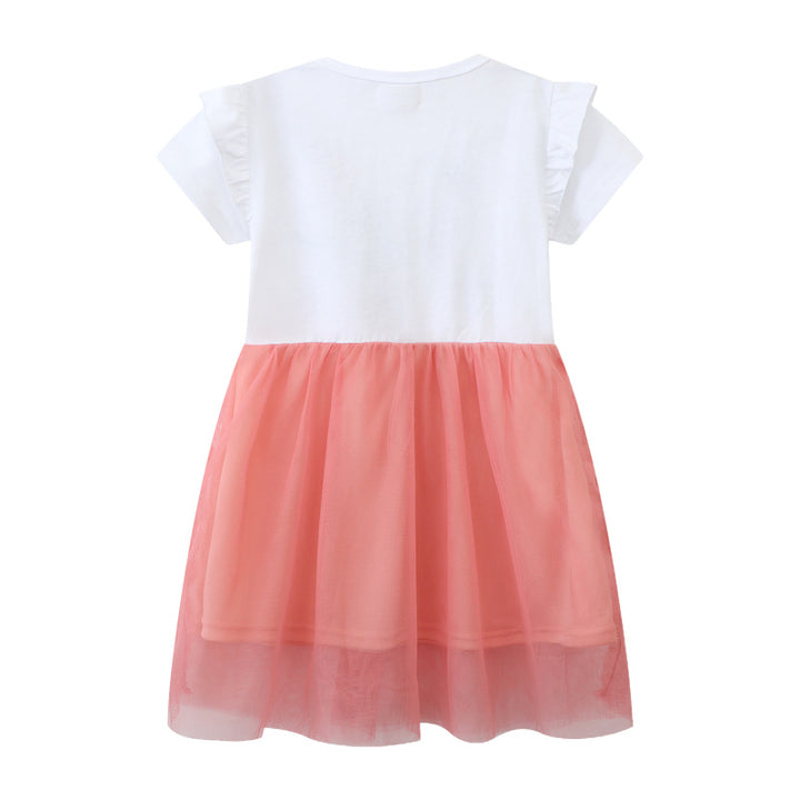 Girls Short Sleeve Dress with Floral Tulle Skirt Mune Fashion