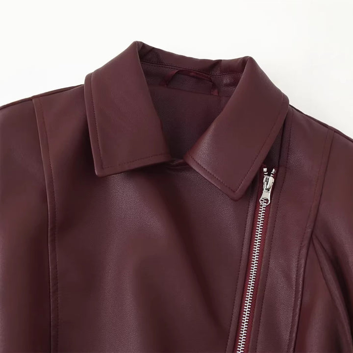 Ladies biker jacket made of vegan leather with asymmetrical zipper Mune Fashion