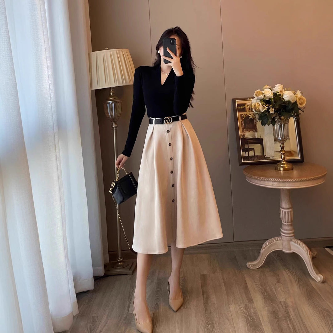 Ladies Elegant Midi Dress with Button Placket Mune Fashion