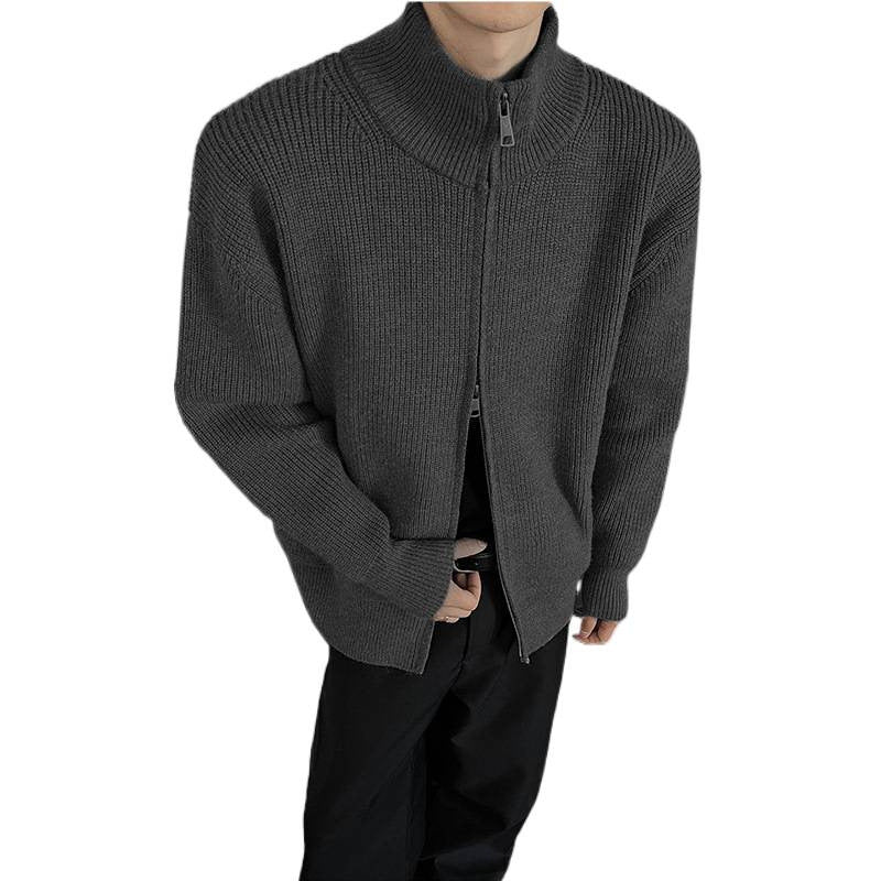 Unisex chunky knit zip jacket with stand-up collar and two-way zipper Mune Fashion