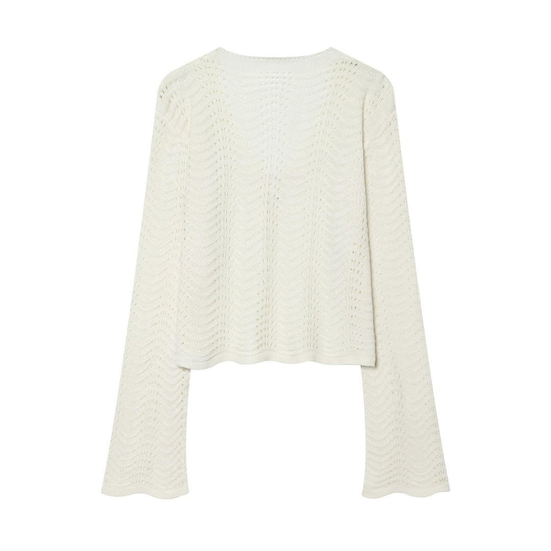 Women Two-Piece Crocheted Knit Set with V-Neck and Midi Skirt Mune Fashion